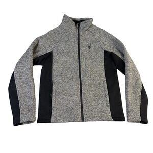 Spyder Mens Full Zip Sweater Jacket Grey Black Sherpa Lined Mock Neck Small